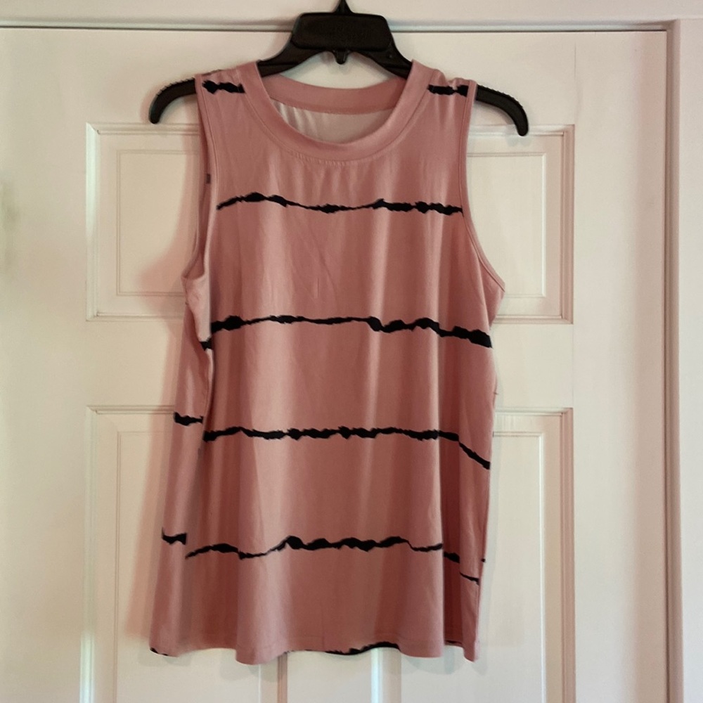 Pink and Black Striped Sleeveless Top Med
